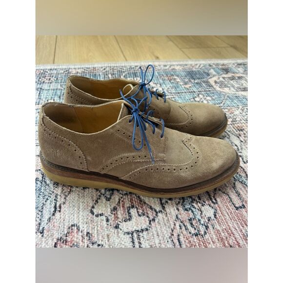 Frye Jim Wedge Wingtip Suede Oxford Grey Leather Shoes Men\'s Size 11 Blue Laces main image 6